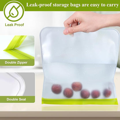 12 Pack Food Storage Containers Silicone Bags-6 Gallon Freezer 3 Sandwich 3 Reusable Snack Bags, Leakproof Silicone Bags for Fruit Storage
