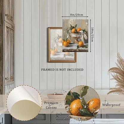 XOCUUI Farmhouse Still Life Picture Living Room - Rustic Vintage Decor for Bedroom - Tangerine Orange Fruit Moody Muted Oil Painting Art Deco Wall Art for Kitchen - 8x10inch Unframed