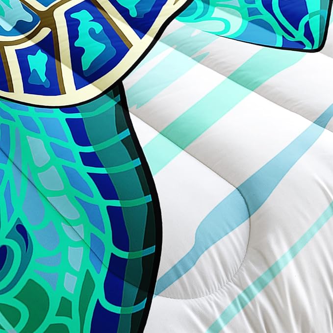 CVHOUSE Sea Turtle Bedding Set,Sea Turtle Comforter Full,Ocean Bohemia Comforter Set for Boys Kids Girls,Ocean Quilt Set with 1 Comforter and 2 Pillow Cases