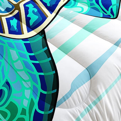 CVHOUSE Sea Turtle Bedding Set,Sea Turtle Comforter King,Ocean Bohemia Comforter Set for Boys Kids Girls,Ocean Quilt Set with 1 Comforter and 2 Pillow Cases