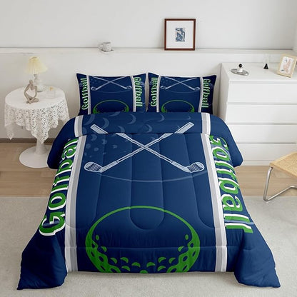 Feelyou Kids Golf Print Comforter Set Full Size Ball Sports Bedding Set for Boys Girls Teens Bedroom Decor Golf Ball Lover Comforter Women Men Ball Games Duvet Set with 2 Pillow Case