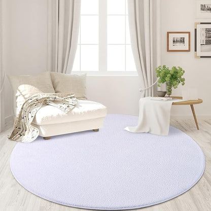 Round Area Rugs for Bedroom Living Room, 4x4 White Super Soft Comfy Thickened Memory-Foam Indoor Circle Carpets, Modern Aesthetic Minimalist Carpet for Boys Girls Adults Nursery Home Décor