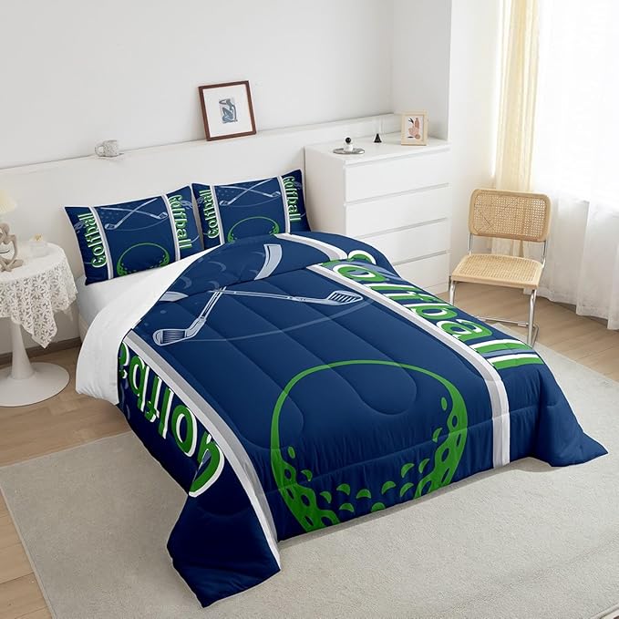 Feelyou Kids Golf Print Comforter Set Twin Size Ball Sports Bedding Set for Boys Girls Teens Bedroom Decor Golf Ball Lover Comforter Women Men Ball Games Duvet Set with 1 Pillow Case