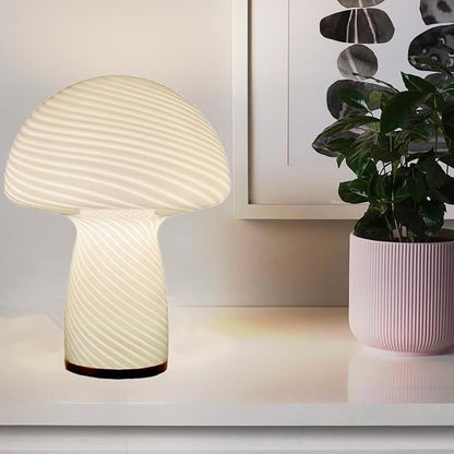 Mushroom Lamp,Glass Table Bedside Lamps,Translucent Vintage Style Striped Small Night Mushroom Decor Light for Ambient,Kids,Bedroom,Living,Gift (Stripe White)