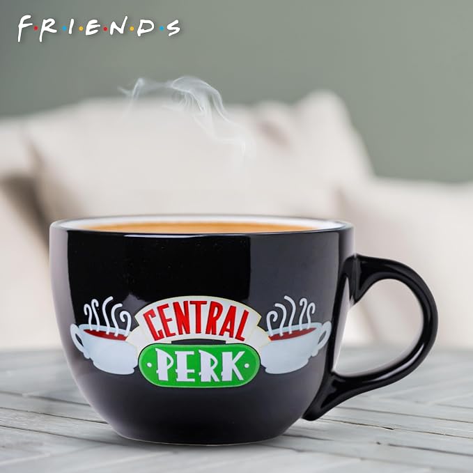 Silver Buffalo FRIENDS Central Perk Black Ceramic Mug Oversized for Coffee, Soup, 24 Ounces | Oversized for Coffee, Cup, Black, 0.71 Liters