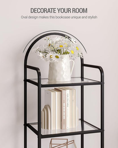 Bookcase Bookshelf, Tempered Glass Bookshelves, Slim Shelving Unit for Bedroom, Bathroom, Home Office, Steel Frame, 3 Tier Black BC10301B