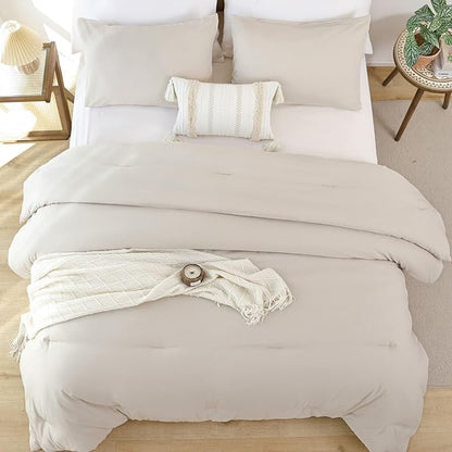 ROSGONIA Beige Twin Comforter Set for College Girls Boys, 1 Boho Comforter & 1 Pillowcase, All Season Kids Comforter Sets Lightweight Dorm Bedding