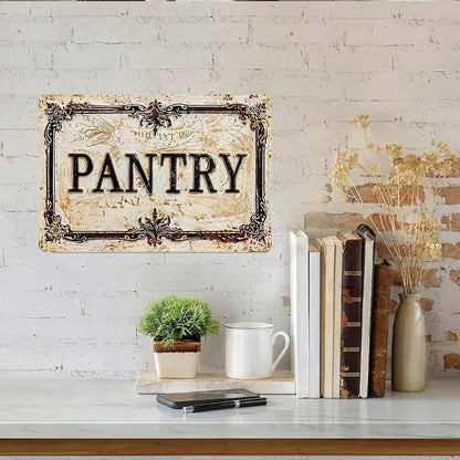 Vintage Distressed Style Aluminum PANTRY Wall Decor Metal Sign 8X12in Retro Ornate Border Rustic Art Sign for Kitchen Pantry Room Farmhouse Home Decoration