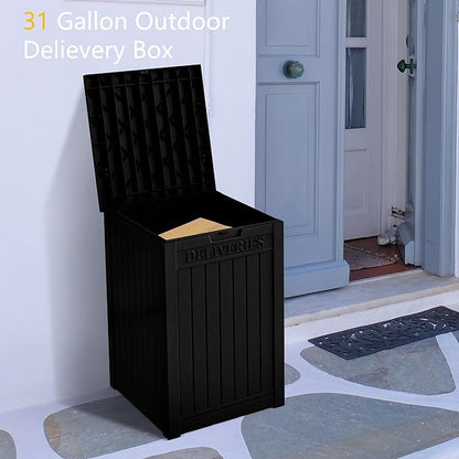 55 Gallon Outdoor Storage Box, Waterproof Resin Deck Box for Patio, Pool, and Garden, Lockable Bin for Cushions, Tools, and Accessories, UV-Resistant, Black