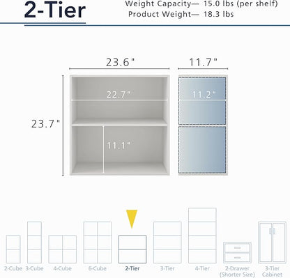 Apexa 2-Tier Cube Storage Organizer Shelves, Stackable Wood Bookcase Fits Cubby Bins for Organization, Dorm Teen Room Decor & Home Office, White