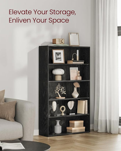 VASAGLE Bookshelf, 31.5 Inches Wide, 5-Tier Open Bookcase with Adjustable Storage Shelves, Floor Standing Unit, Ebony Black ULBC175T56