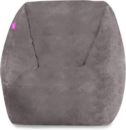 Posh Creations Structured Comfy Bean Bag Chair for Gaming, Reading, and Watching TV, Coronado Chair, Rabbit Fur - Gray, Faux Rabbit Fur - Gray
