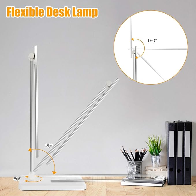 LED Desk Lamp, Eye-Caring Dimmable Table Lamps, Portable Office Lamp with USB Charging Port, 5 Lighting Modes, Timer Function, Touch Sensitive Control for Reading, Study, Working