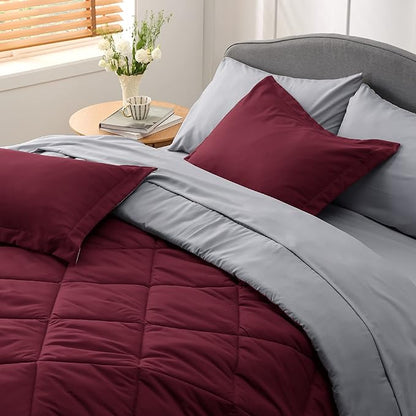 Bedsure Burgundy Full Size Comforter Set - 7 Pieces Reversible Full Bed in a Bag Full Bed Set with Comforters, Sheets, Pillowcases & Shams, Full Bedding Sets