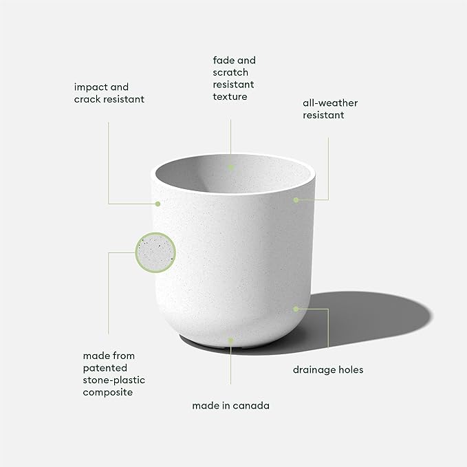 Veradek Mason Series Lima Planter - Round Planter for Indoor or Outdoor Porch/Garden | Made from Plastic-Stone Composite with Drainage Holes | Modern Décor for Succulents, Flowers, Small Plants