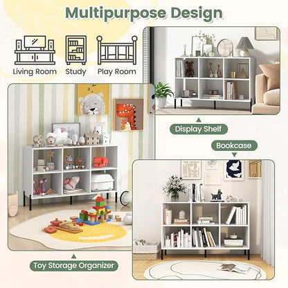 LOKO 6 Cube Bookcase, 3-Tier Floor Open Bookshelf with 5 Metal Legs, Cube Storage Organizer with Adjustable Shelves, Modern Display Shelving for Living Room, Study, Bedroom, Office (white)
