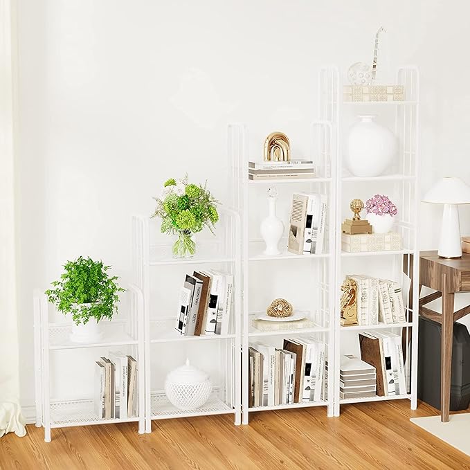 Bookshelf Storage Shelf Bookcase Freestanding Storage Stand for Living Room, Bedroom, Kitchen, Rust Resistance Easy Assembly Free Combination Multi-Functional Organizer (2 Tiers, White)