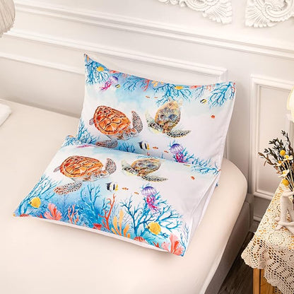 CVHOUSE Sea Turtle Comforter Set,Ocean Watercolor Sea Turtle Bedding Set for Kids Teens,Ocean Sea Turtle Comforter Sea Turtle Duvet Set Room Decor Quilt Set Full Size