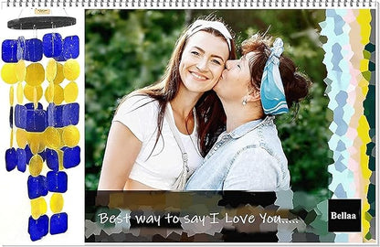 Bellaa 24889 Wind Chimes Outdoor, Garden Decorations, Musical, Indoor/Outside Windchimes, Beach, Ocean Breeze, Gifts for Mom, Gift for All Occasions, Capiz Sea Glass Shells Wood Yellow Blue