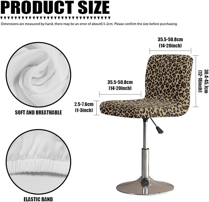 Leopard Print Bar Stools Covers, Set of 2 Height Counter Bar Stools Anti-Slip Seat Covers for Swivel Barstools Cover Adjustable Stool Chair Home Kitchen Furniture Protector