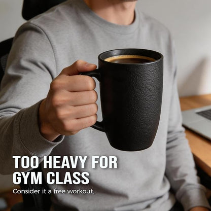 22oz Oversized Heavyweight Ceramic Coffee Mug, Large (Black) | 22oz Extra Large, Oversized Heavyweight Ceramic, Reactive Glaze, Microwave & Dishwasher Safe, Prop 65 Compliant, Gift Box