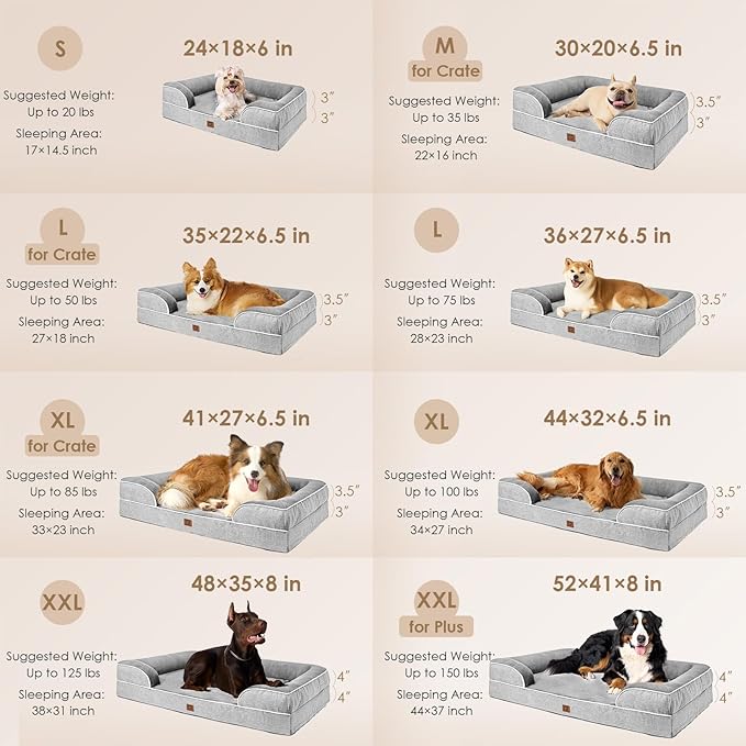 EHEYCIGA Orthopedic XL Dog Beds, Waterproof Memory Foam Dog Bed for Extra Large Dogs, Non-Slip Bottom and Egg-Crate Foam Big Dog Couch Bed with Washable Removable Cover, Grey