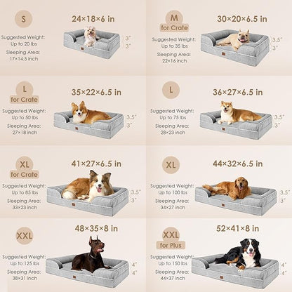 EHEYCIGA Orthopedic XL Dog Beds, Waterproof Memory Foam Dog Bed for Extra Large Dogs, Non-Slip Bottom and Egg-Crate Foam Big Dog Couch Bed with Washable Removable Cover, Grey