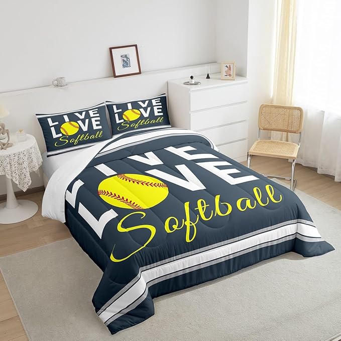 Feelyou Kids Softball Comforter Set Twin Size Softball Gaming Bedding Set for Boys Girls Teens Bedroom Decor Sports Theme Comforter Women Men Baseball Gaming Duvet Set with 1 Pillow Case