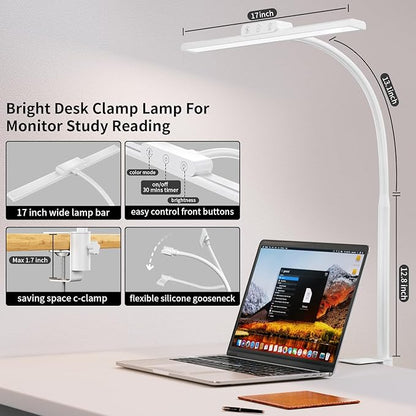 KableRika Desk Lamp,Led Desk Lamps with Clamp,Architect Desk Lights for Home Office Desktop Office Lamp 4-Brightness 4-Color Eye Care Overhead Table Lamp for Computer Monitor Study Reading White