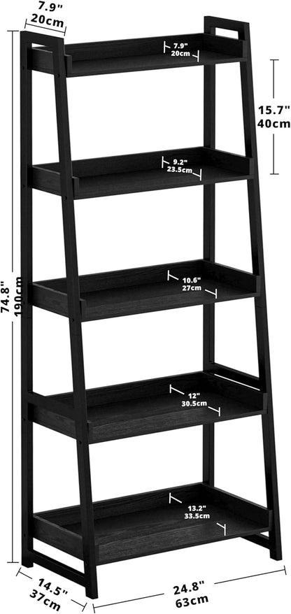 IRONCK Industrial Bookshelf 5-Tier, Bookcase Ladder Shelf, Storage Shelves Rack Shelf Unit, Accent Furniture Metal Frame, Home Office Furniture for Bathroom, Living Room