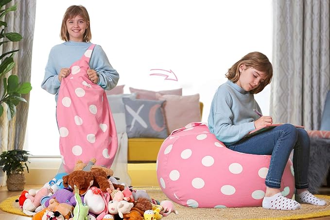 Aubliss Stuffed Animal Bean Bag Storage Chair (Light Pink Dot, Large (38''))