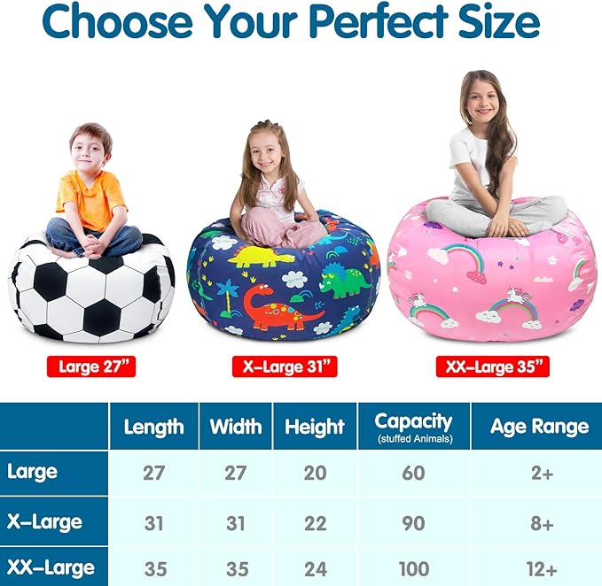 Lukeight Unicorns Stuffed Animal Storage Bean Bag Chair Cover for Kids, Unicorns Zipper Beanbag Chair Cover for Organizing Toddler & Kids' Rooms Plush Toys (Rainbow Green, Large)