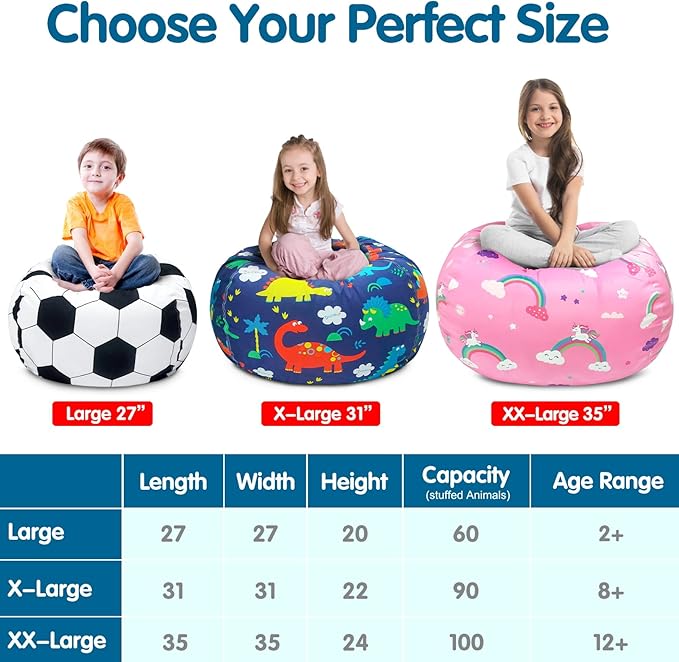 Lukeight Stuffed Animal Storage Bean Bag Chair Cover for Kids, Zipper Beanbag Chair Cover for Organizing Toddler & Kids' Rooms Plush Toys (Blue+White Velvet, XX-Large)