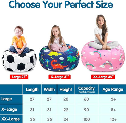 Lukeight Stuffed Animal Storage Bean Bag Chair Cover for Kids, Zipper Beanbag Chair Cover for Organizing Toddler & Kids' Rooms Plush Toys (Blue+White Velvet, XX-Large)