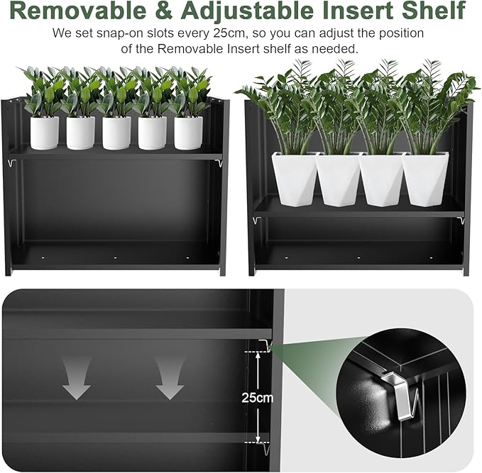 Tall Metal Planter Box for Outdoor Plants 38" L x 13" W x 30", Heavy Duty Steel Large Rectangular Planter Box with Removable Insert Shelf, Modern Décor for Tall Plants, Trees, Flowers (Black)