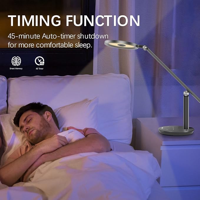 LED Desk Lamp for Home Office - Natural Eye-Caring Table Light, Adjustable Metal Swing Arm with 18W Dimmable Bright Reading Task Lampara Memory Function Black