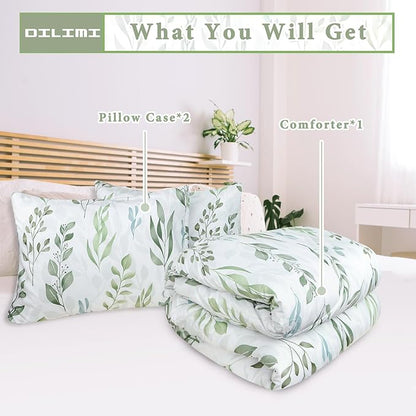 DILIMI Queen Comforter set, 3 Pieces Queen Size Comforter Sets, Reversible Green Comforter Queen, Ultra Soft and Fluffy Bedding Comforter Sets with Comforter, 2 Pillowcase