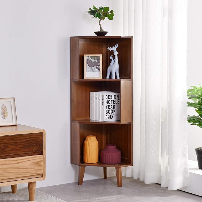 3-Shelf Corner Bookcase Industrial Corner Bookshelf A-Shaped Display Corner Storage Tall Bookshelf Multifunctional Storage Display Stand Shelf for Home Office Living Room Decoration…
