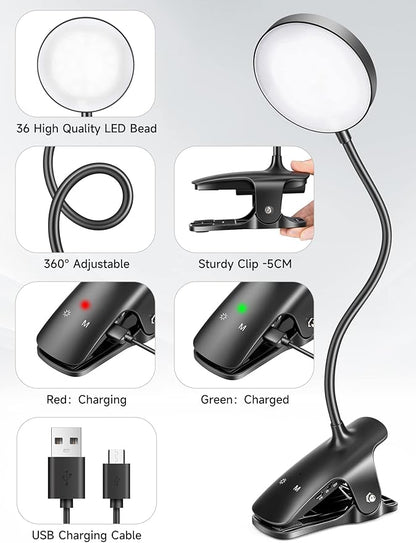 Mubarek Reading Lamp 400LM 36 LED Reading Light, USB Rechargeable Battery Operated Table Lamp, 5 Levels Brightness LED Desk Lamp,5Color Touch Control Reading Lamps for Bedside,Reading Light for Study