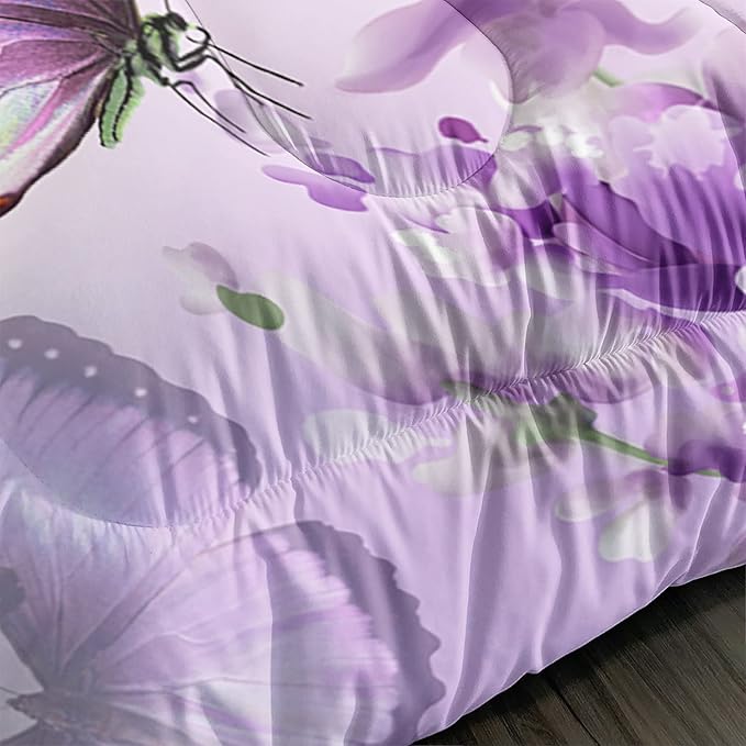 Purple Lavender Butterfly Comforter Set for Girl Kid Adult Colorful Butterfly Pattern Bedding Set Aesthetics Butterflies Quilt Bed Set Queen Size with 1 Comforter and 2 Pillowcases