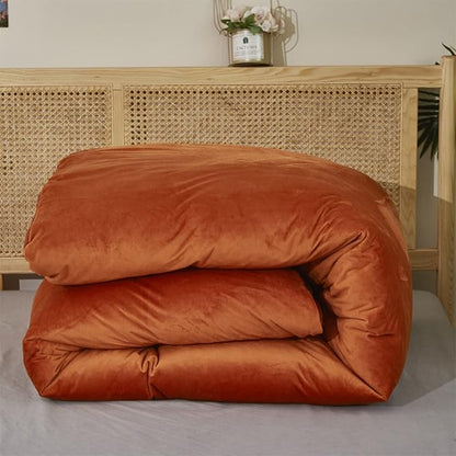 Burnt Orange Color Velvet Comforter Set Twin Solid Rust Color Flannel Velvet Bedding Comforter Set All Caramel Colour 3 PCs Shaggy Soft Warm and Durable Flannel Blanket Twin