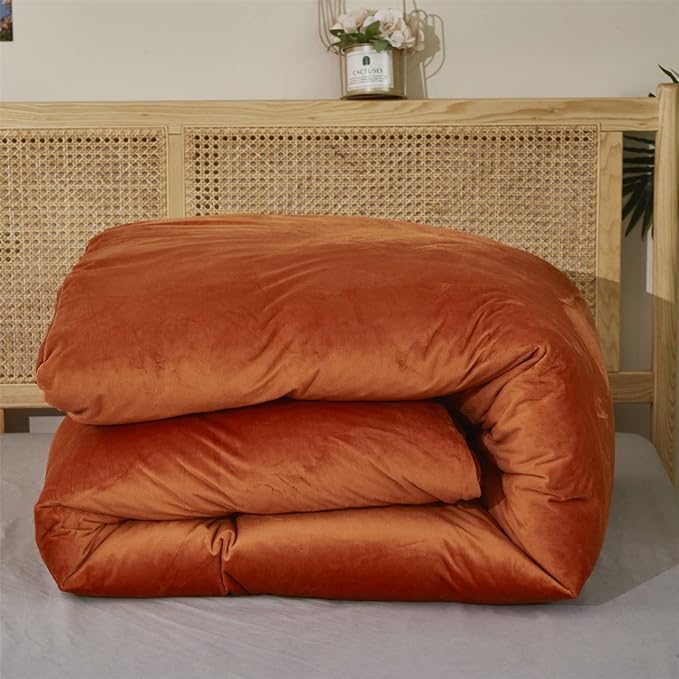Wellboo Burnt Orange Fluffy Comforter Sets King Women Men Rust Caramel Velvet Bedding Comforters Solid Terracotta Flannel Modern Aesthetic Quilts Warm Winter Plain Reddish Plush Blankets Soft Durable