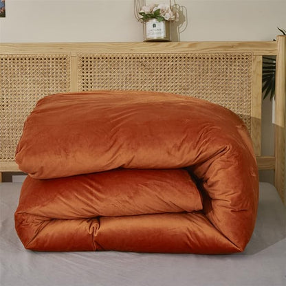 Wellboo Burnt Orange Velvet Comforter Sets Twin Size Solid Rust Bedding Comforters Women Girls Plain Caramel Fluffy Comforters Modern Terracotta Flannel Quilts Reddish Plush Micromink Sherpa Bed
