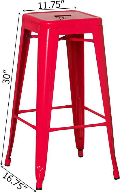 4-pcs 30-inch Backless Metal Bar Stool Stackable Heavy-Duty Counter-Height Chair for Home Bars Patios Kitchen Islands Cafes Restaurants Bistros and Dining Areas for Indoor & Outdoor, Red