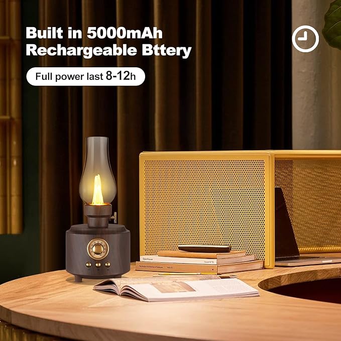 Vintage Table Lamp Retro Bluetooth Speaker Rechargeable Portable Night Light Flameless LED Oil Lamp Bedside Desk Lamp for Bedroom, Cafe, Bar, Desk Decor, Outdoor Camping Birthday Gifts