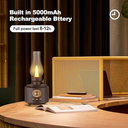 Vintage Table Lamp Retro Bluetooth Speaker Rechargeable Portable Night Light Flameless LED Oil Lamp Bedside Desk Lamp for Bedroom, Cafe, Bar, Desk Decor, Outdoor Camping Birthday Gifts