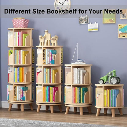 Gdrasuya10 Small Rotating Bookshelf with Legs, 360° Rotating Bookshelf Organizer Wooden Storage Bookshelf Desk Supplies Organizer for Small Spaces Open Book Shelf for Home