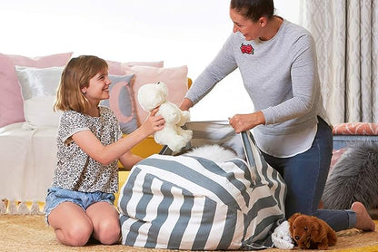 Aubliss Stuffed Animal Bean Bag Storage Chair, Beanbag Covers Only for Organizing Plush Toys, Turns into Bean Bag Seat for Kids When Filled, Large 38"-Canvas Stripes Grey/White