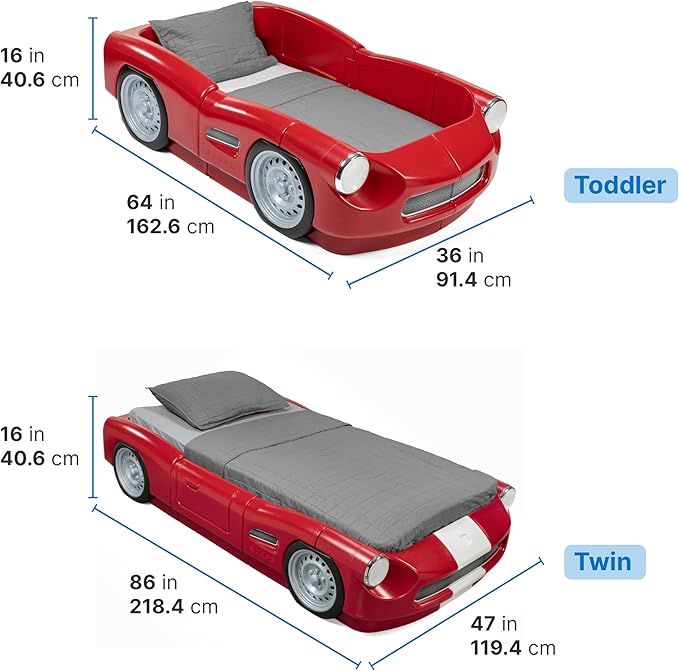 Step2 Roadster Toddler-to-Twin Bed, Crib to Twin Transition Race Car Bed, Adjustable, Ages 3+ Years Old, Easy Assembly, Red