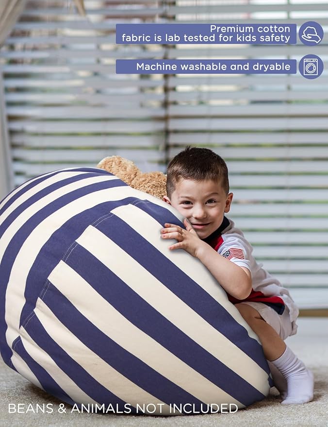 Aubliss Stuffed Animal Bean Bag Storage Chair (Royal Blue/White Striped, X-Large (48''))